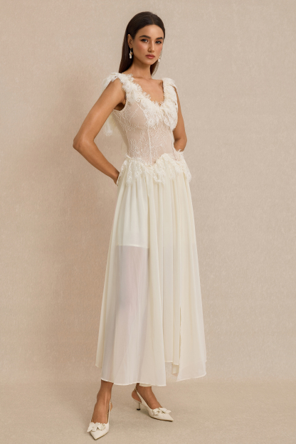 Lace Splicing Backless Midi Dress