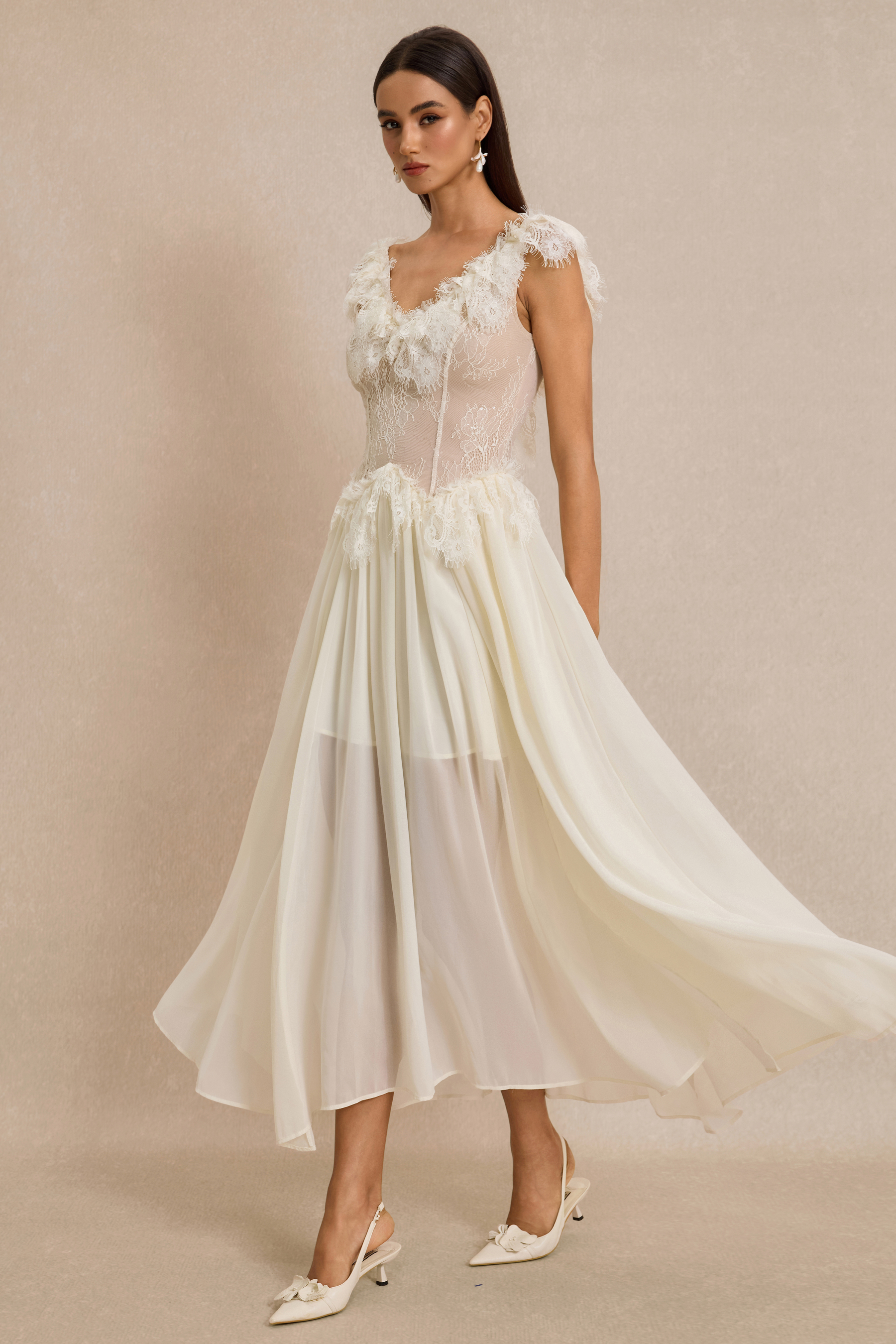 Lace Splicing Backless Midi Dress
