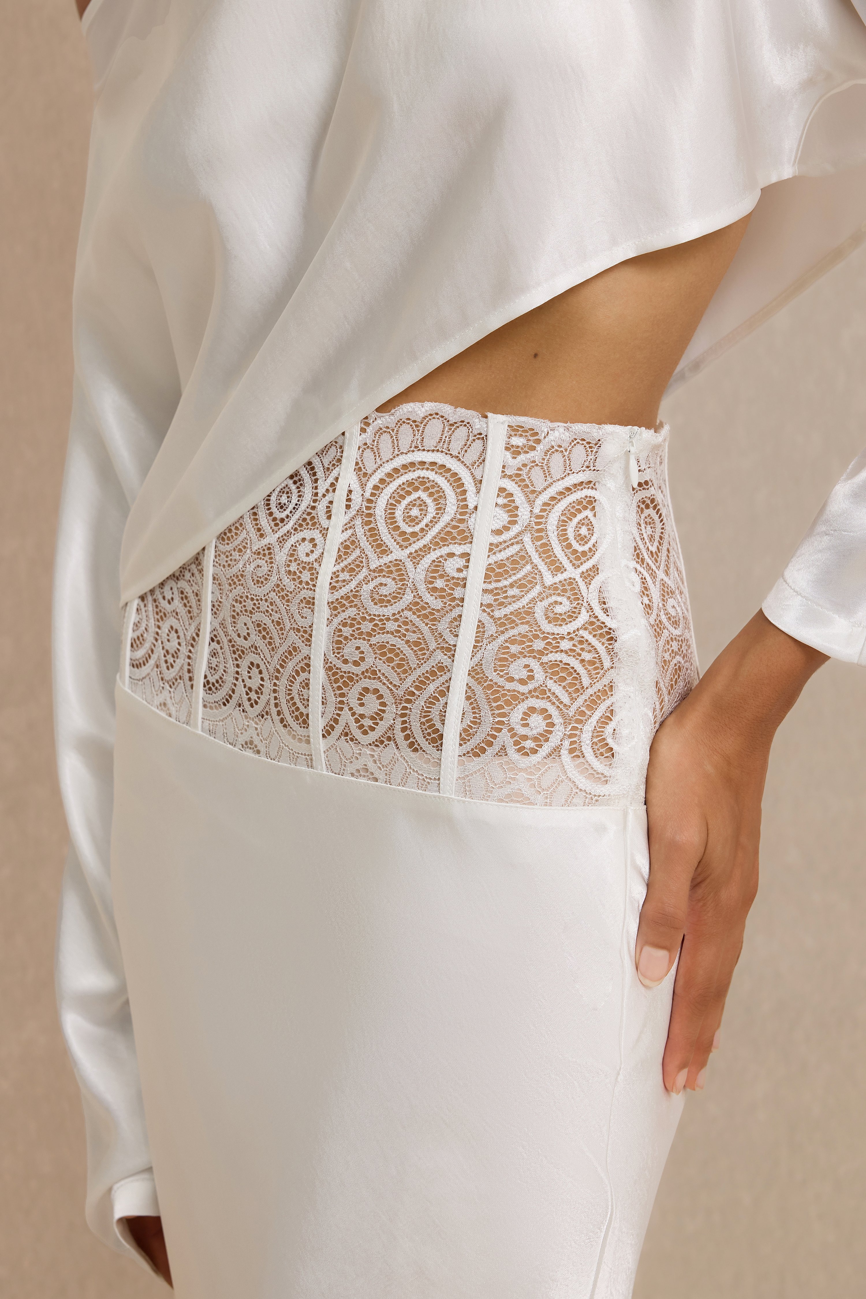 Satin Skew Collar Top & High Waist Maxi Skirt Set