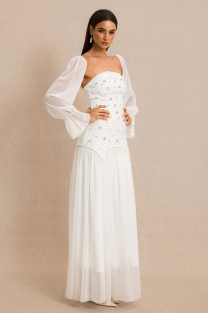 Strapless Beaded Maxi Dress With Cape