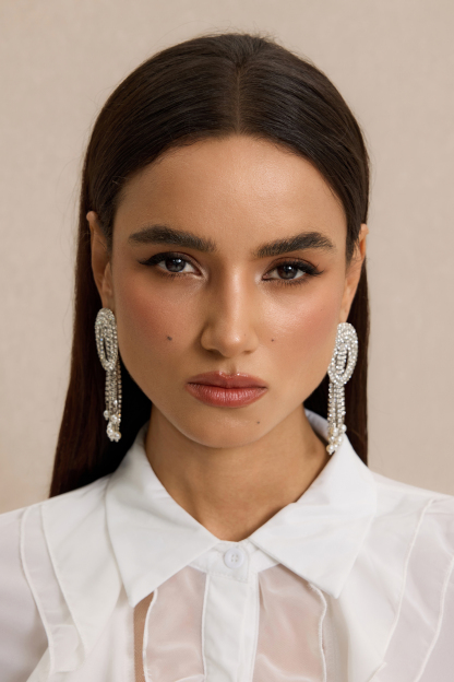 Rhinestone Circle Fringe Faux Pearl Drop Earrings