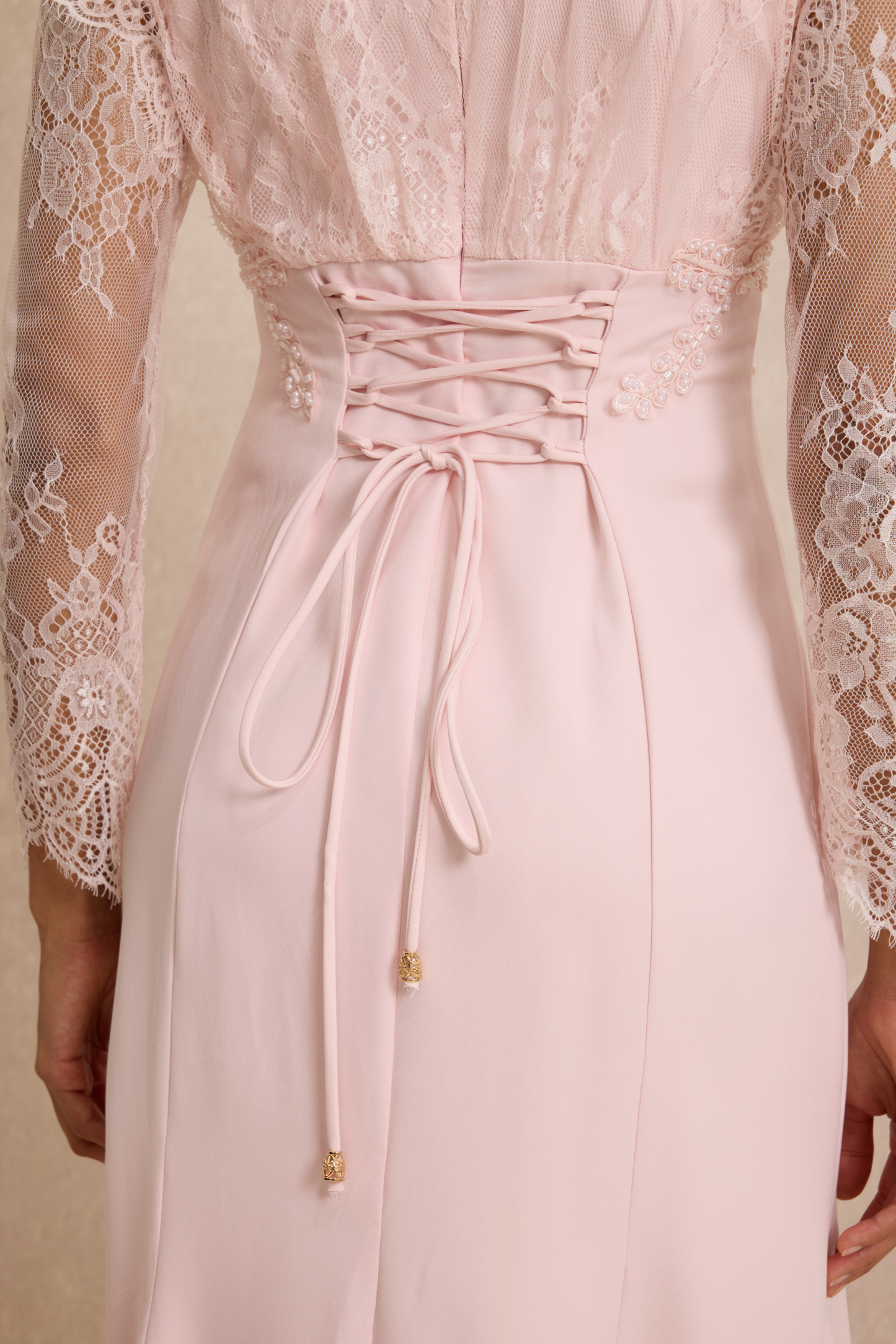 Lace V-Neck Nail Bead Embroidery Midi Dress