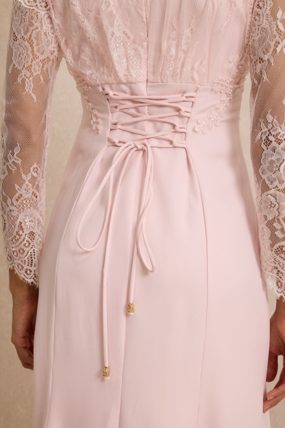 Lace V-Neck Nail Bead Embroidery Midi Dress