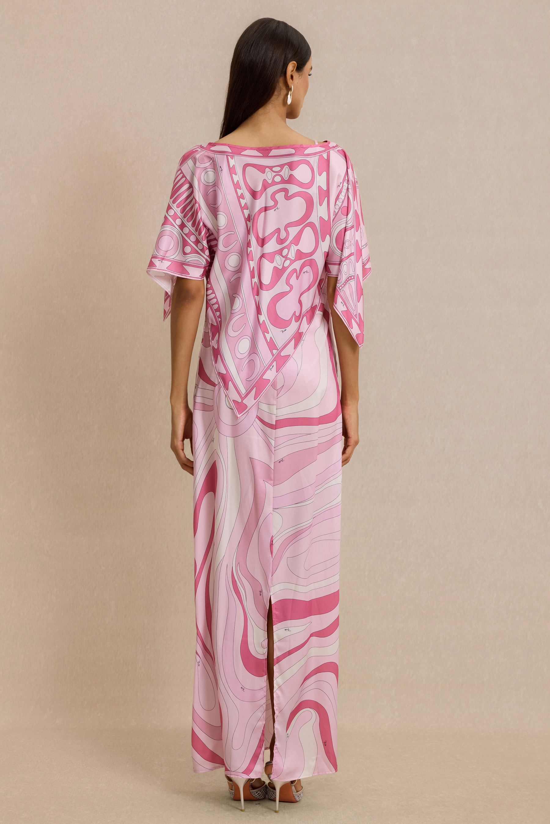 Abstract Print Slip Maxi Dress With Cape