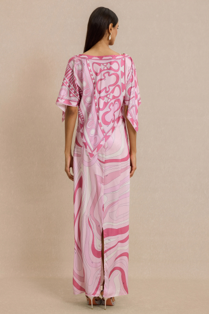 Abstract Print Slip Maxi Dress With Cape