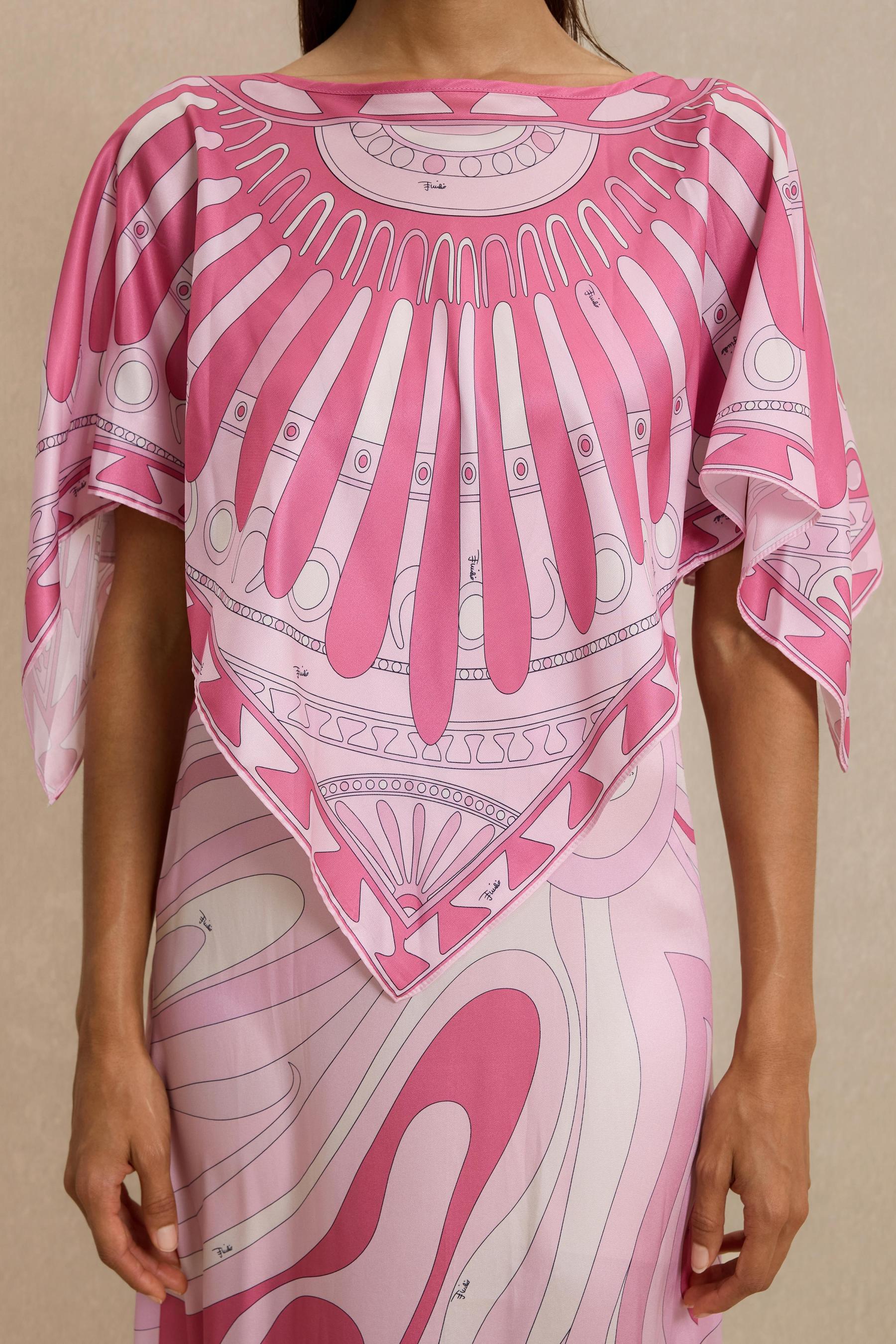 Abstract Print Slip Maxi Dress With Cape