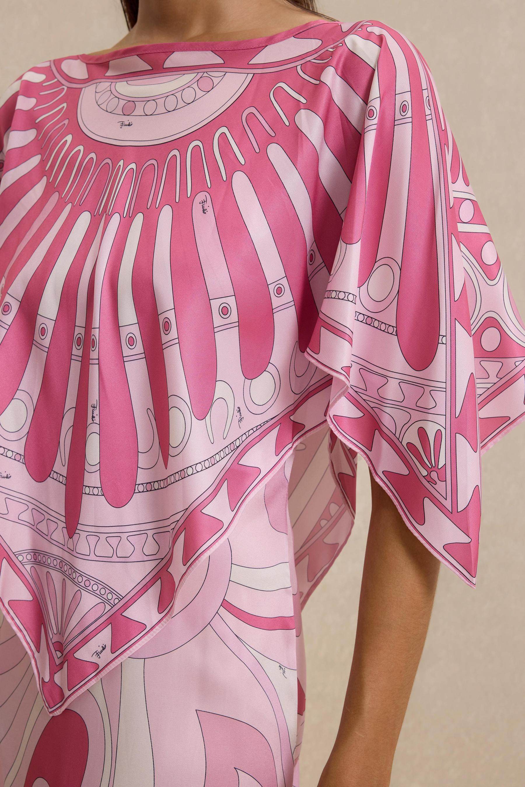 Abstract Print Slip Maxi Dress With Cape