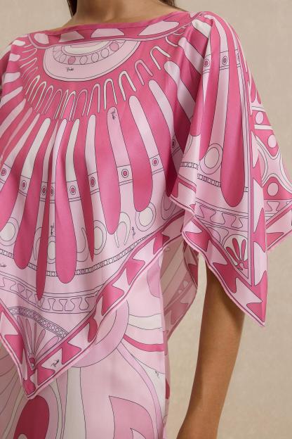 Abstract Print Slip Maxi Dress With Cape
