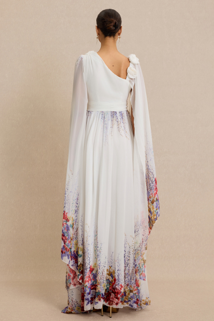 3D Flower Floral Cape Sleeve Maxi Dress