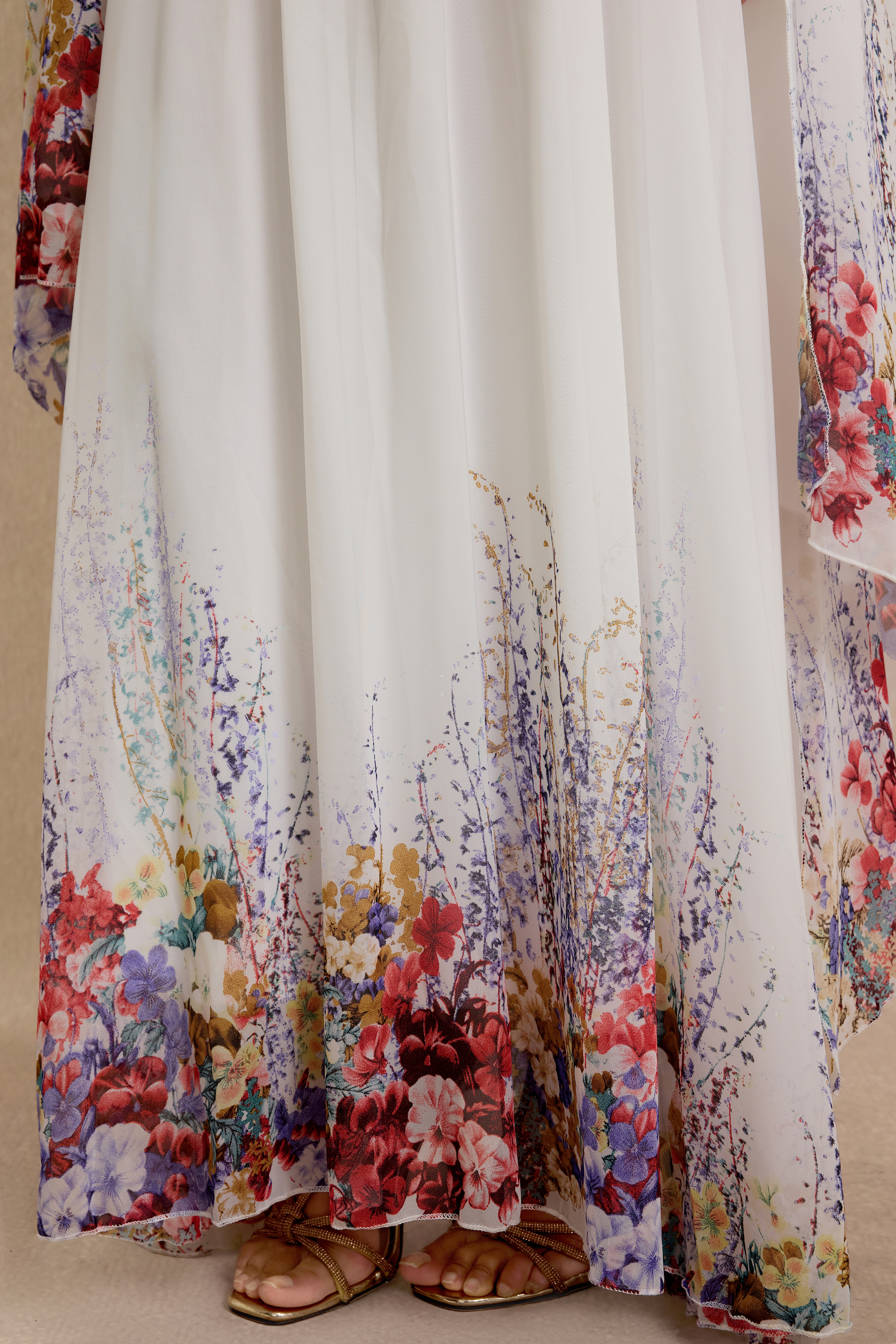 3D Flower Floral Cape Sleeve Maxi Dress