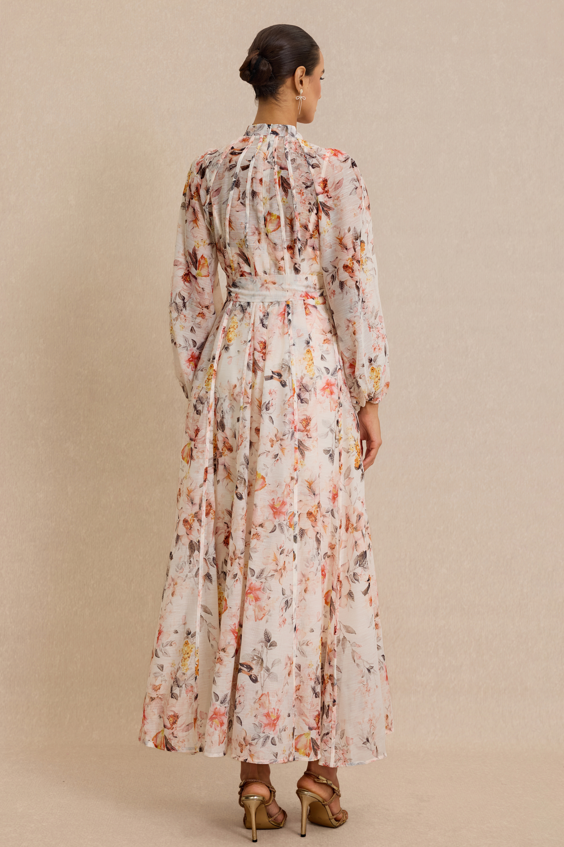 Floral Raglan Sleeve Single Breasted Midi Dress