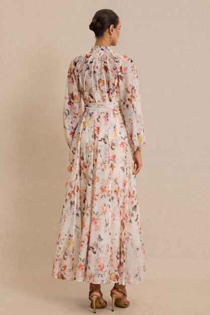 Floral Raglan Sleeve Single Breasted Midi Dress