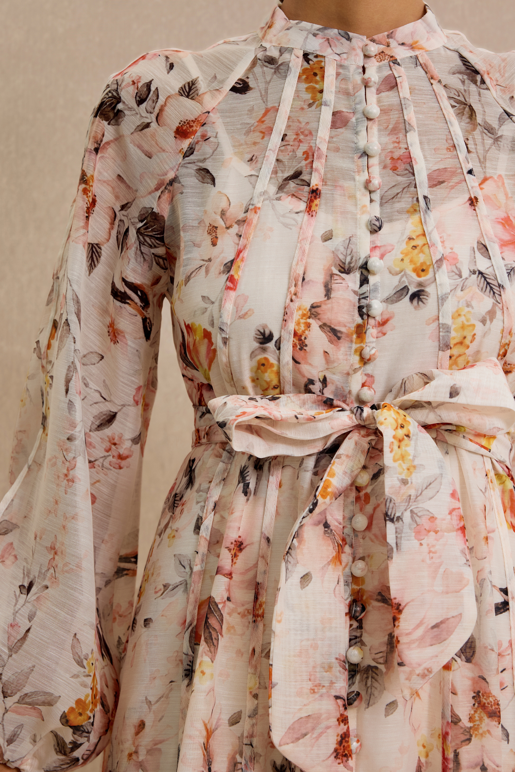 Floral Raglan Sleeve Single Breasted Midi Dress