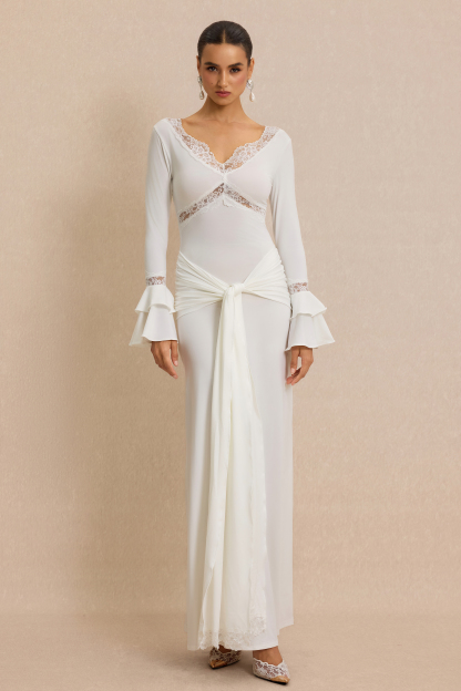 Lace Splicing Jersey Frill Maxi Dress