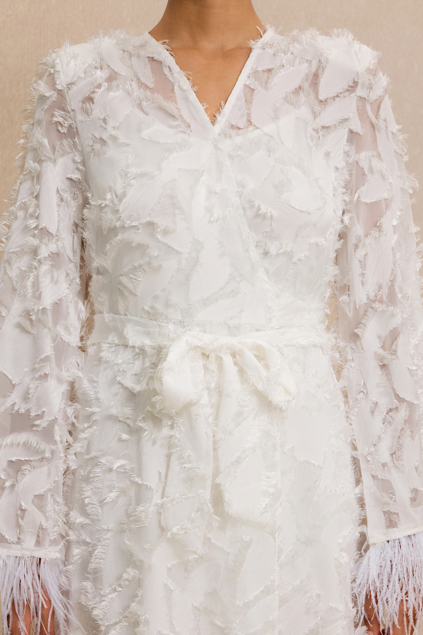Jacquard Bell Sleeve Feather Midi Dress