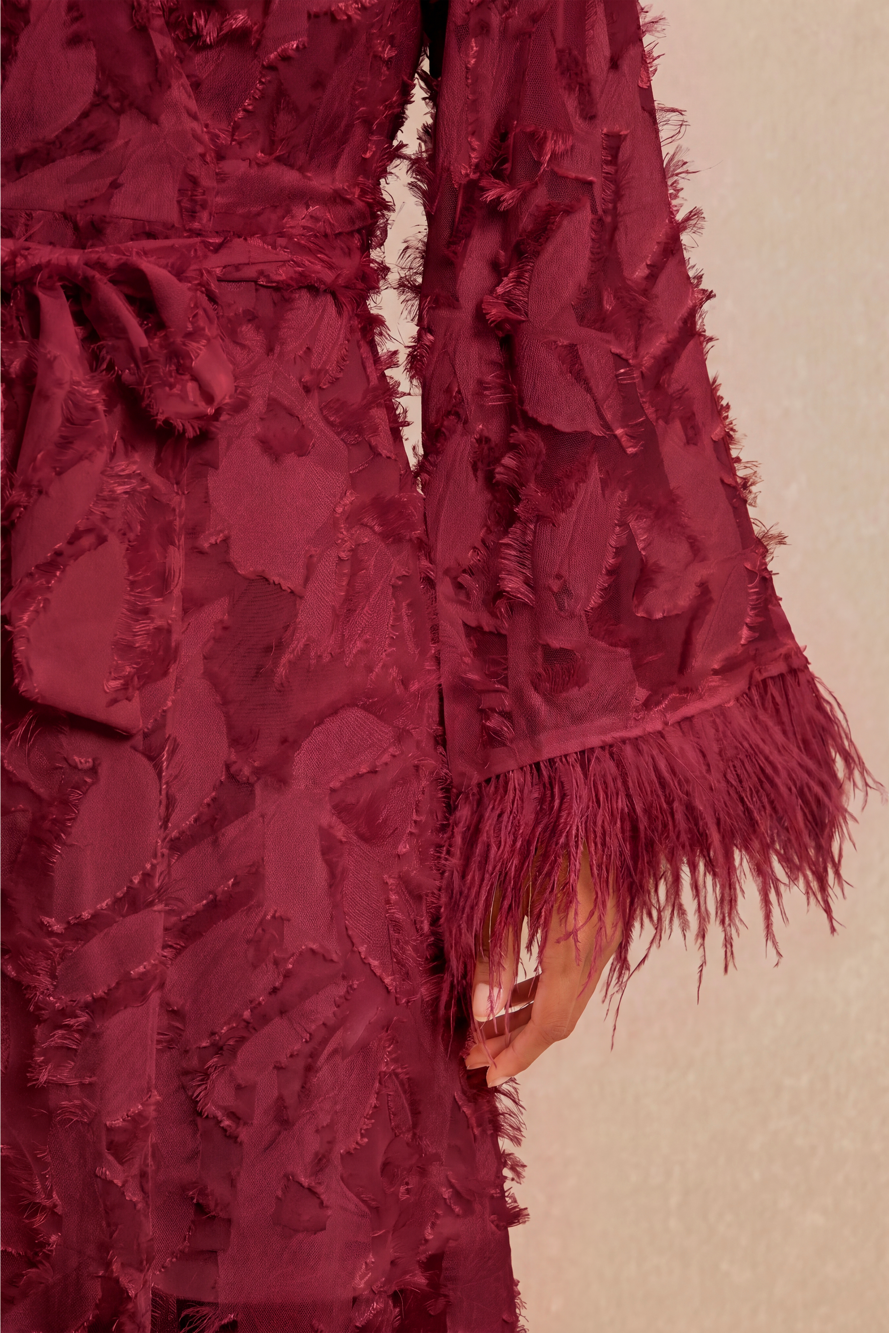 Jacquard Bell Sleeve Feather Midi Dress