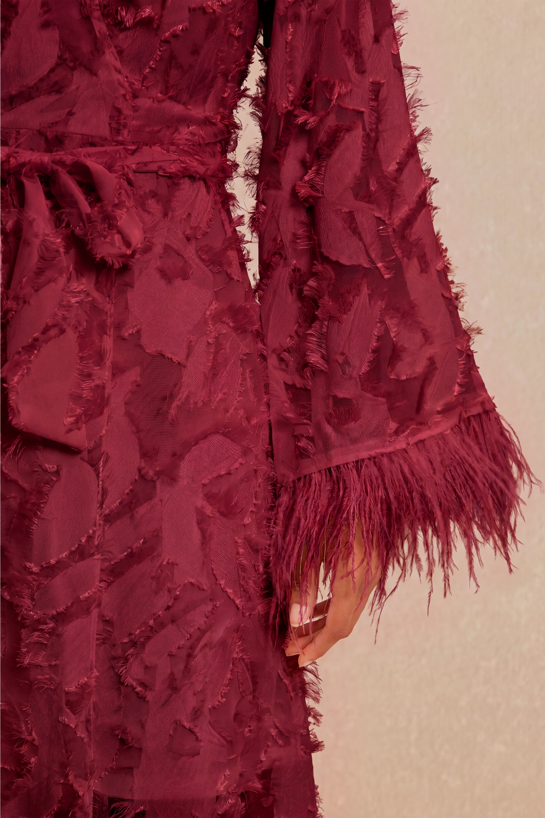Jacquard Bell Sleeve Feather Midi Dress