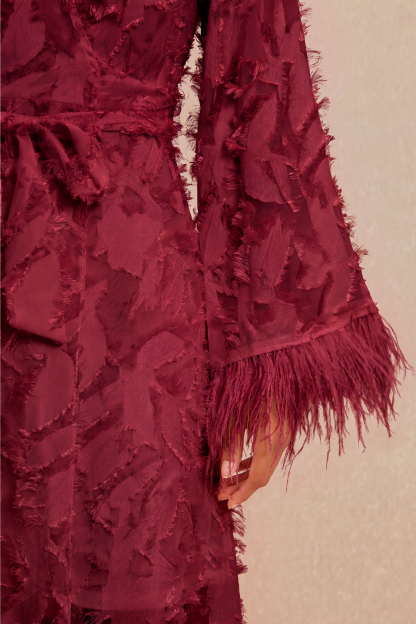 Jacquard Bell Sleeve Feather Midi Dress