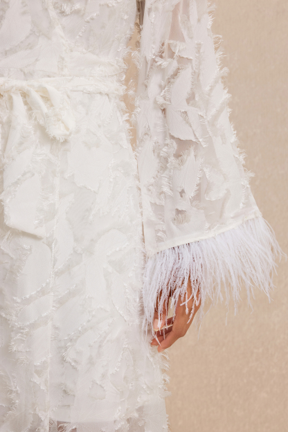 Jacquard Bell Sleeve Feather Midi Dress