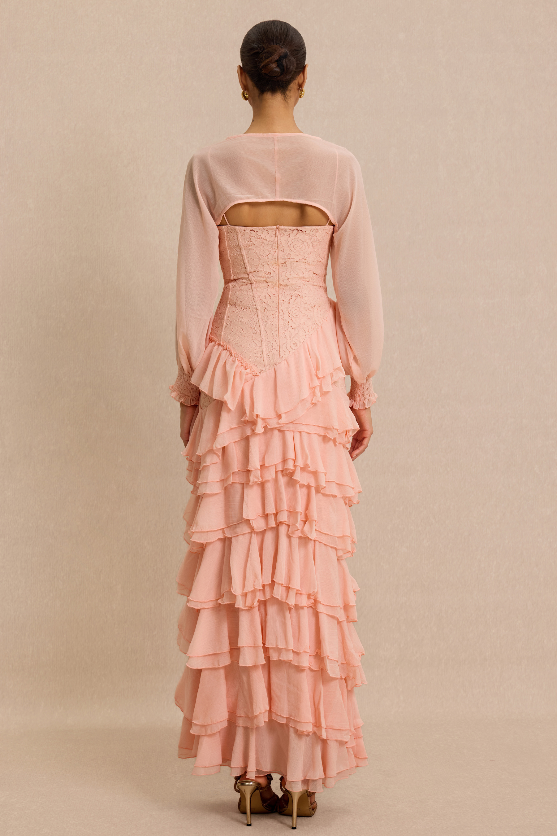 Lace Ruffle Sweetheart Neck Maxi Dress