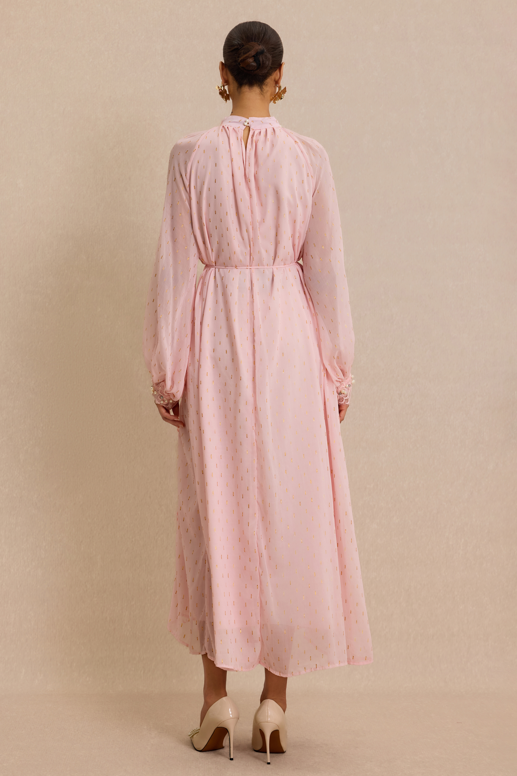 Luxury Embroidered Faux Pearl Maxi Dress