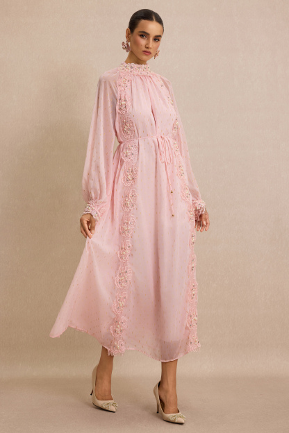 Luxury Embroidered Faux Pearl Maxi Dress