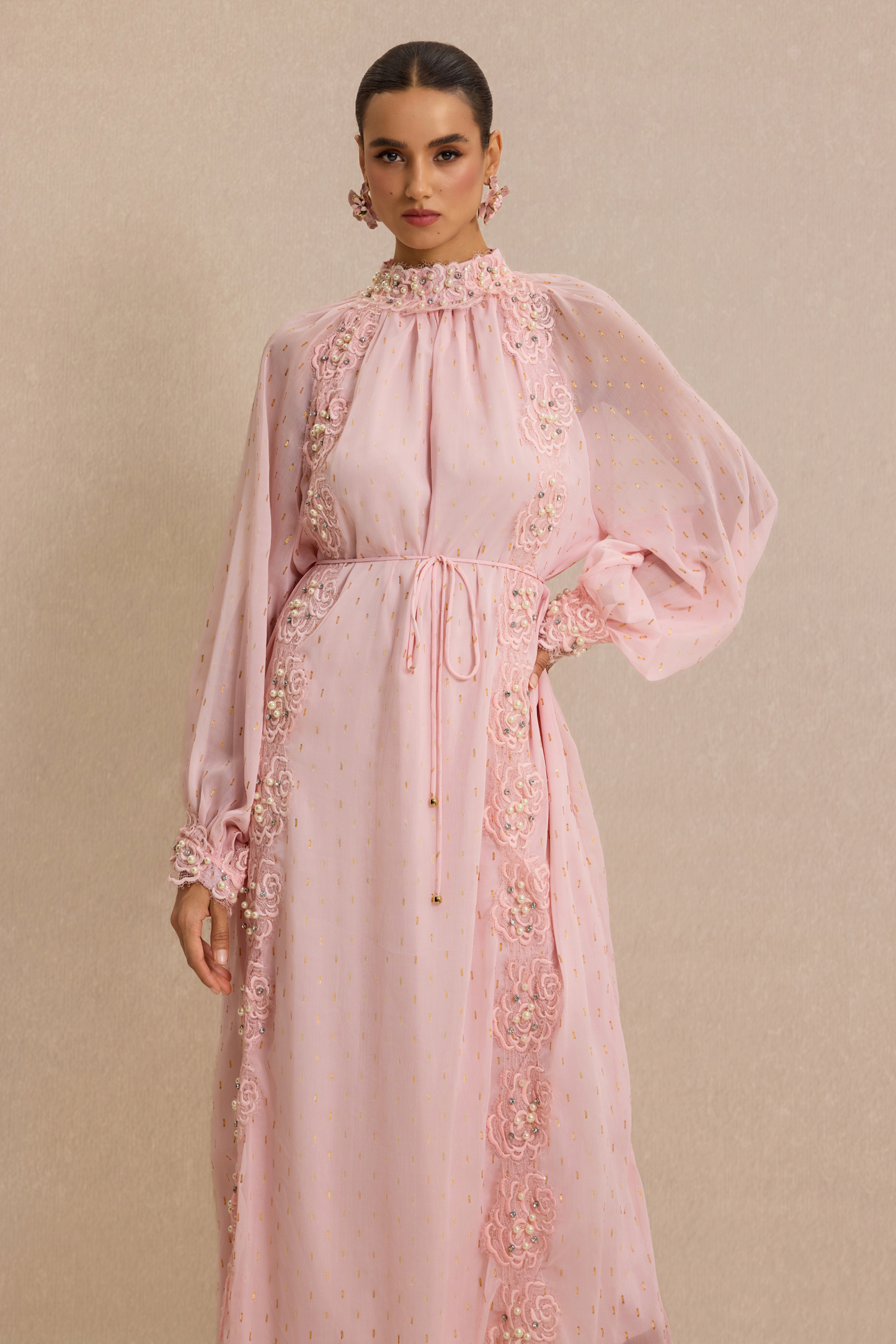 Luxury Embroidered Faux Pearl Maxi Dress