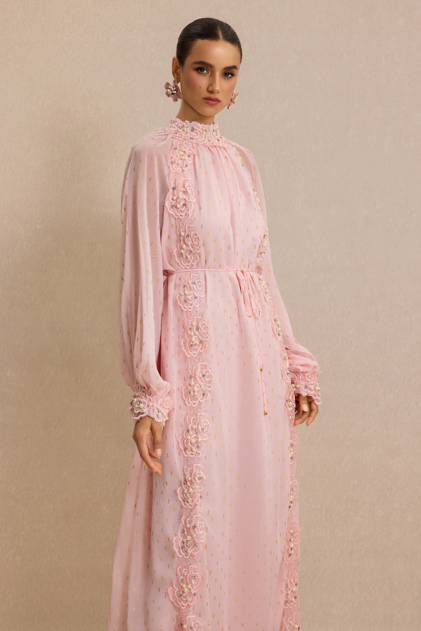 Luxury Embroidered Faux Pearl Maxi Dress