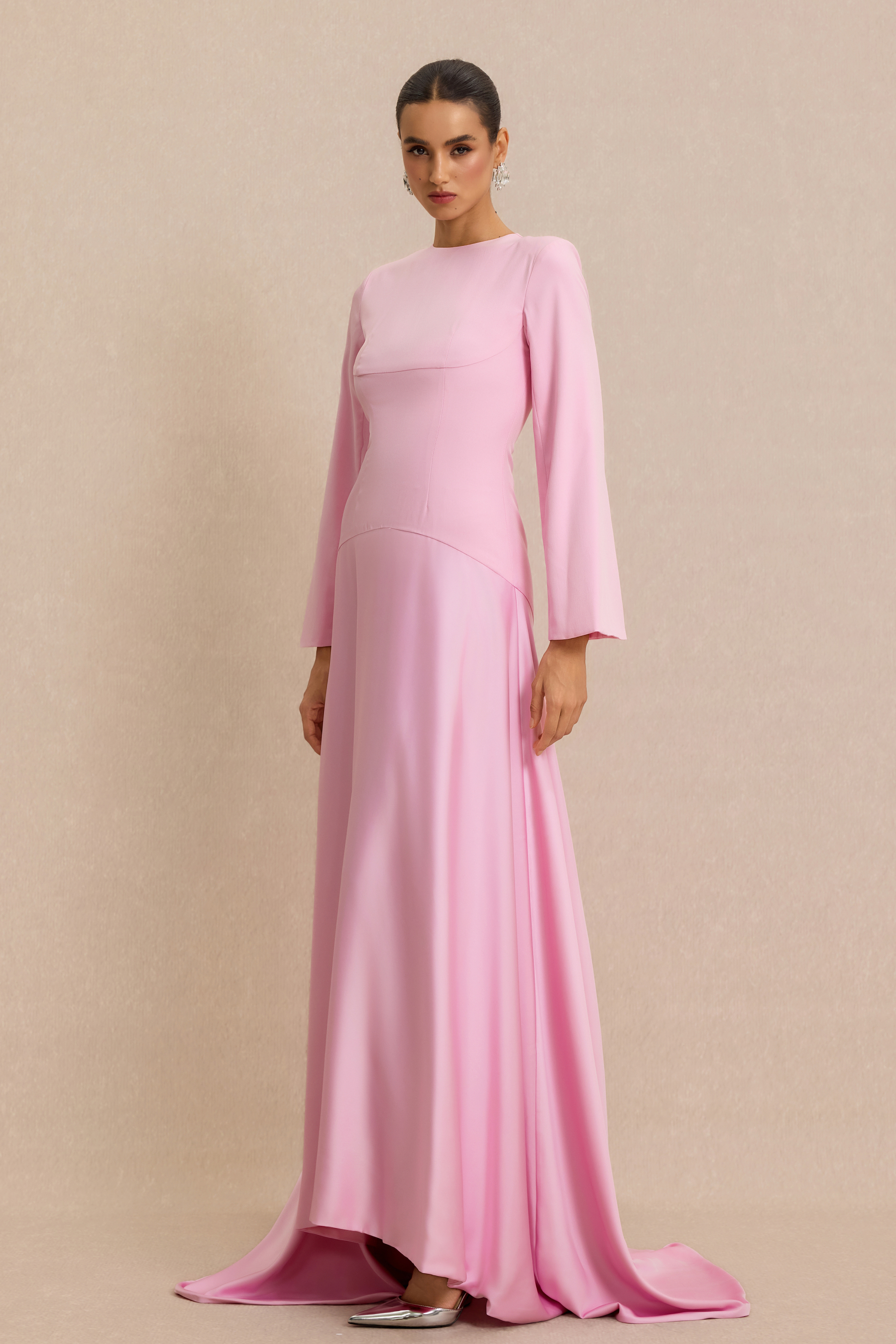 Satin Splicing Bell Sleeve Maxi Dress