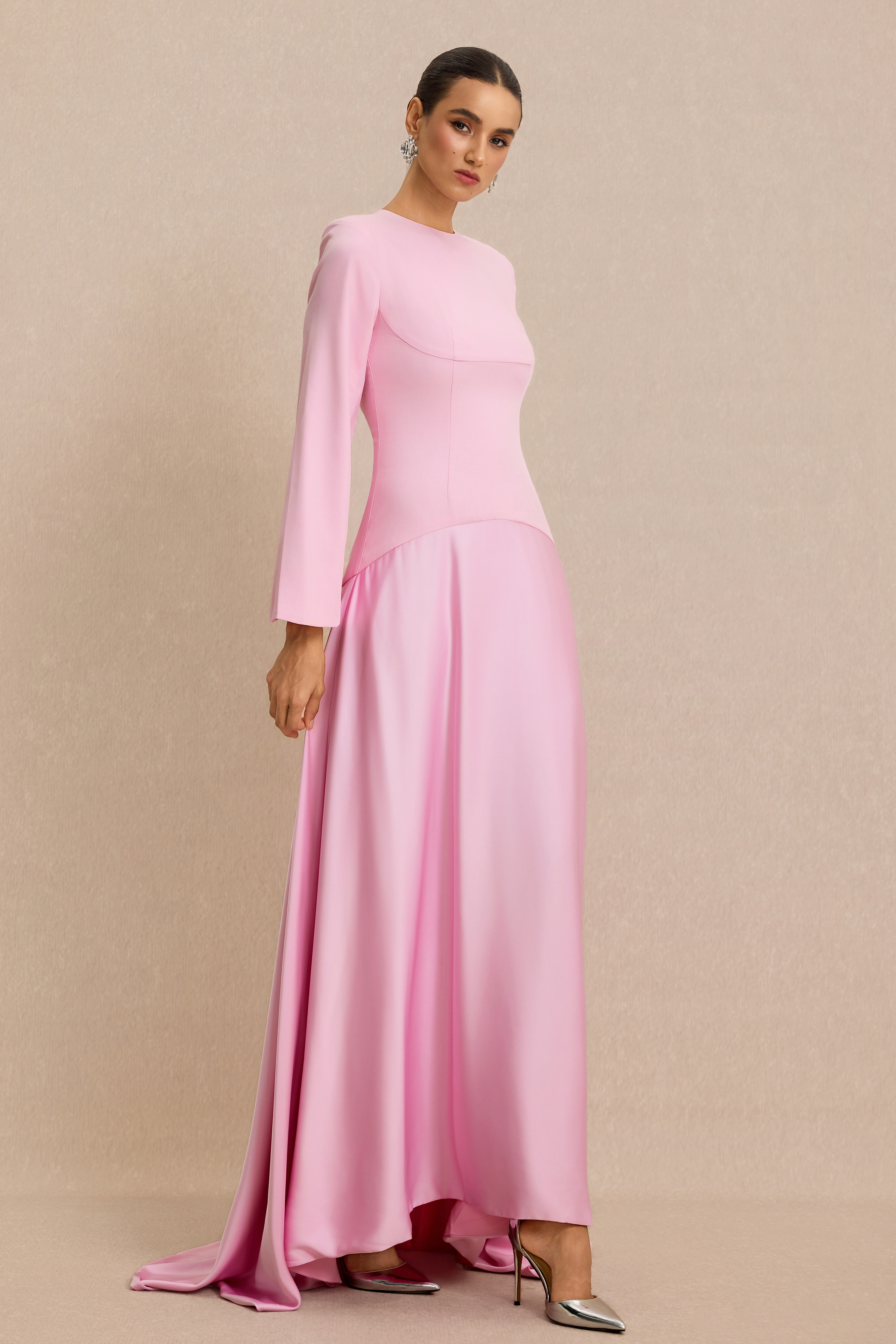 Satin Splicing Bell Sleeve Maxi Dress