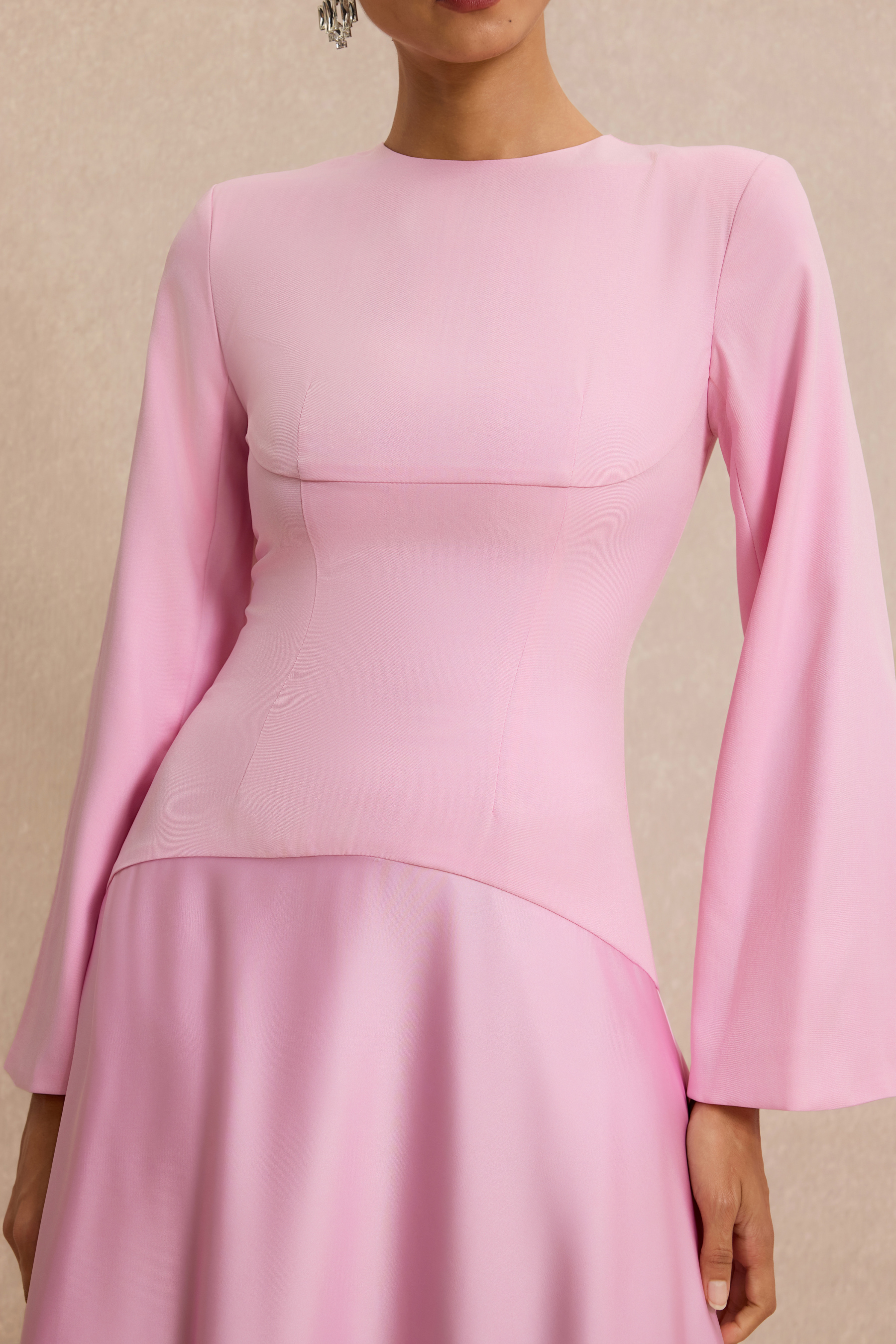 Satin Splicing Bell Sleeve Maxi Dress