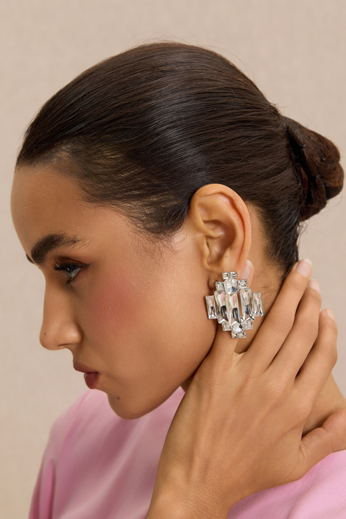 Geometric Baguette Rhinestone Cluster Earrings