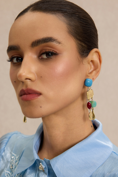 Retro Multi-Tone Beaded Drop Earrings