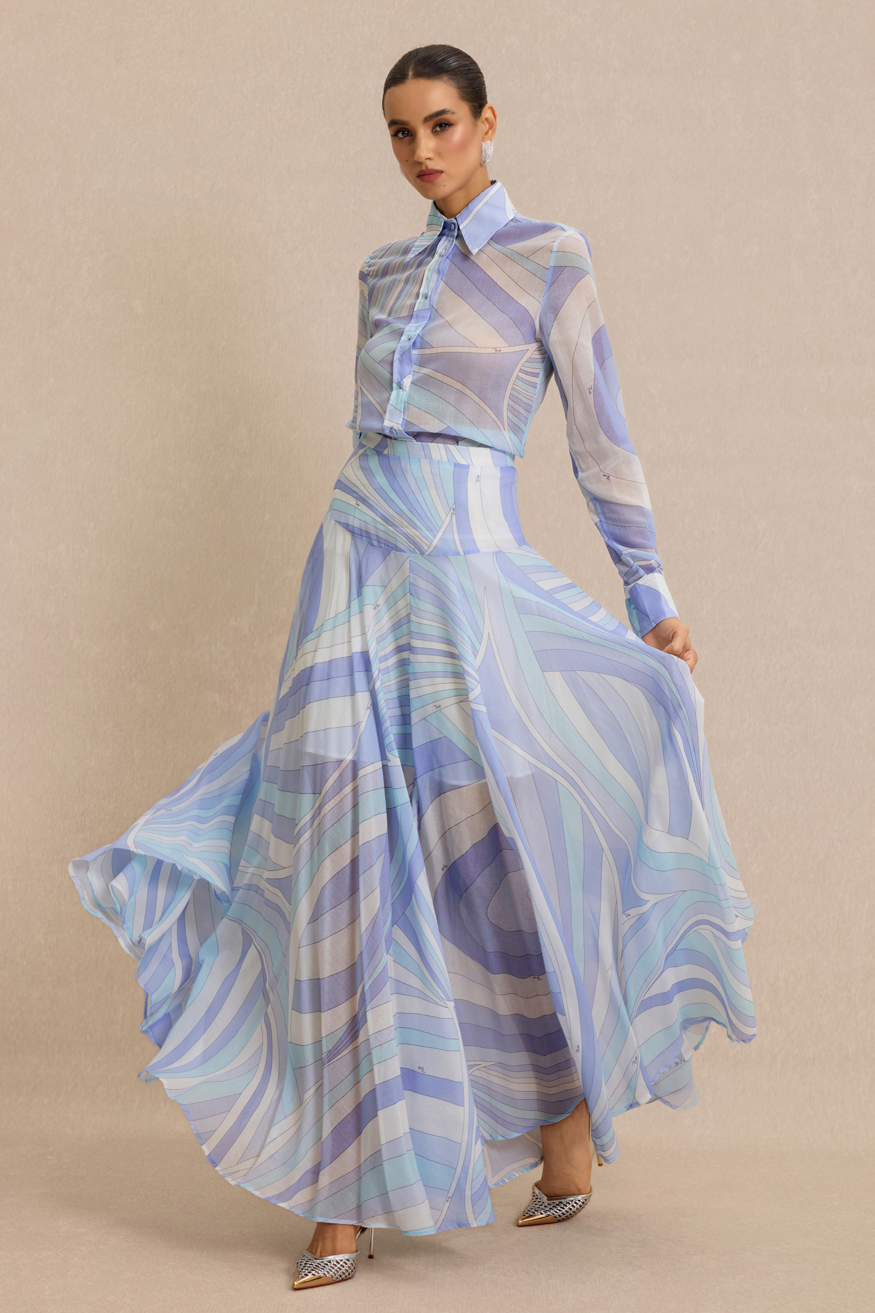 Geometric Patterns Flapped Top & Maxi Skrit Set