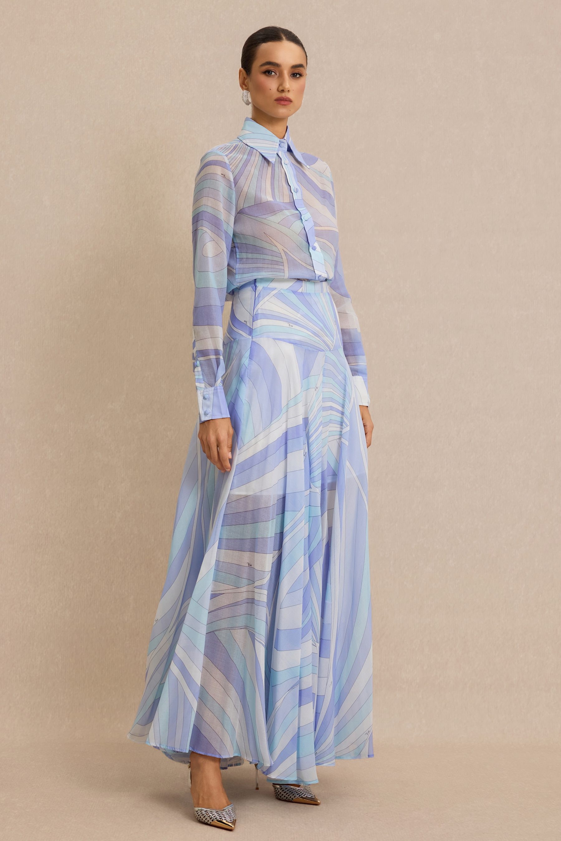Geometric Patterns Flapped Top & Maxi Skrit Set
