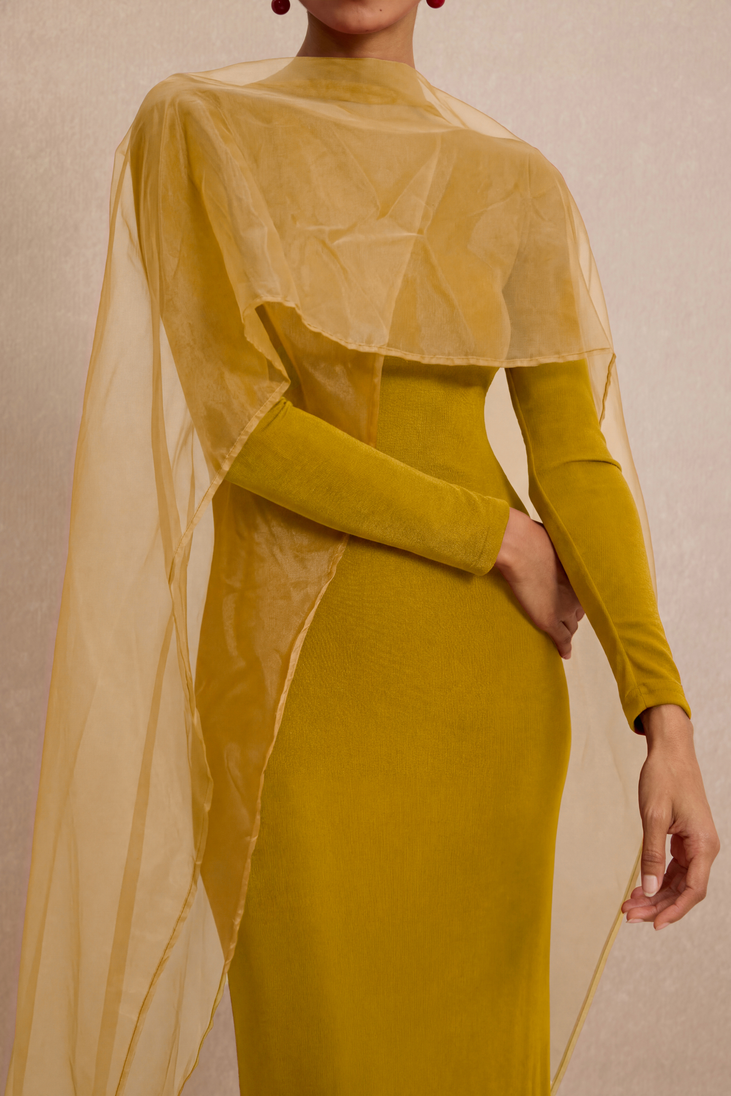 Jersey Cape Boat Neck Maxi Dress
