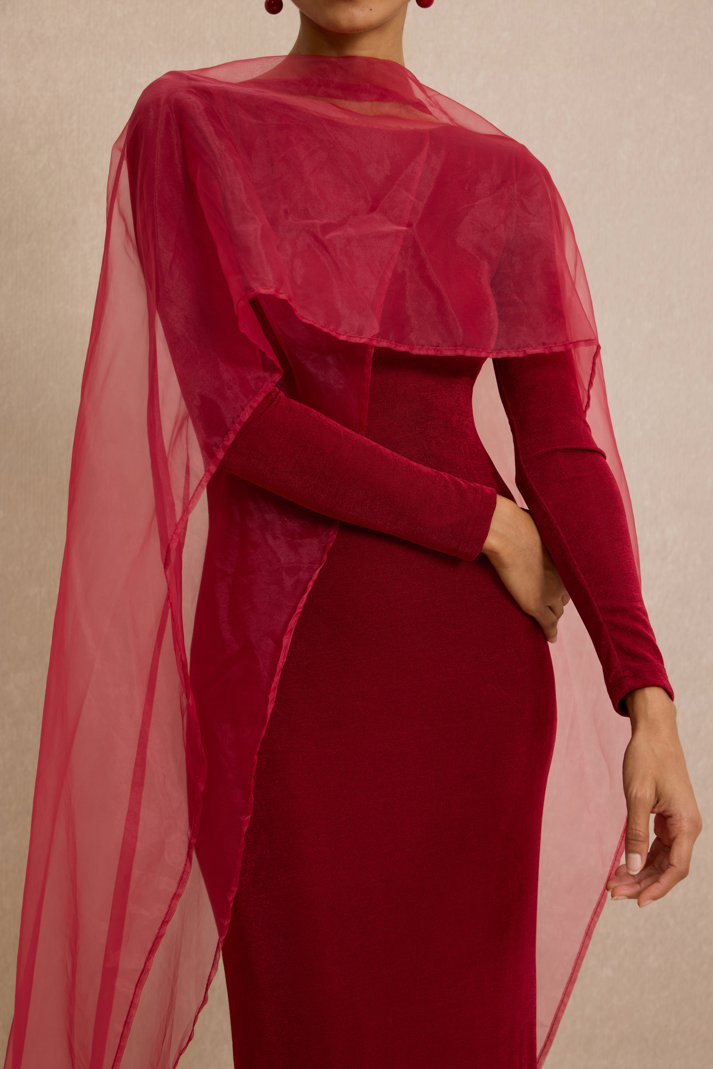 Jersey Cape Boat Neck Maxi Dress