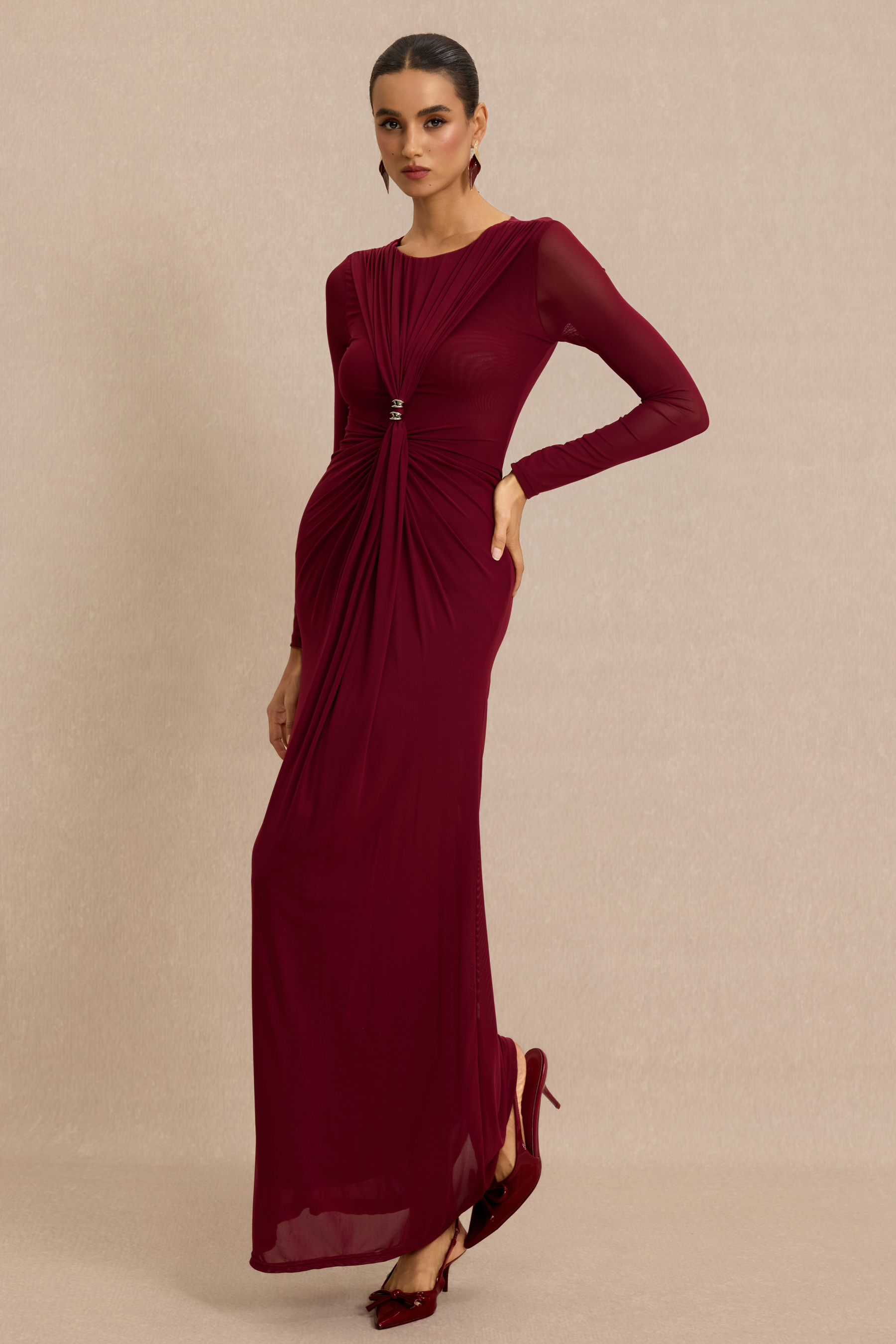 Mesh Metal Decorations Gathering Maxi Dress