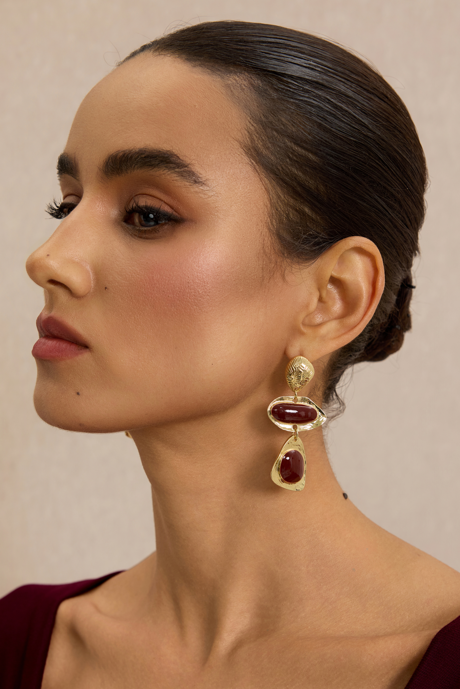 Vintage Enamel Textured Gold Tiered Earrings