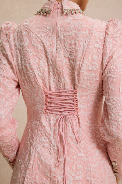 Jacquard Rhinestone Tie-Up Midi Dress
