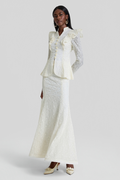 Embroidered Ruffle Top & High Waist Maxi Skirt Set