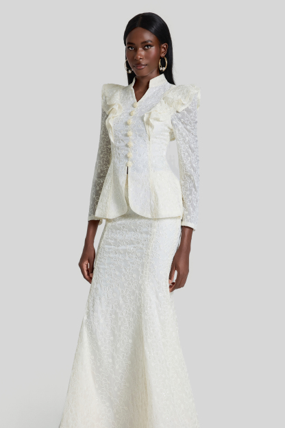 Embroidered Ruffle Top & High Waist Maxi Skirt Set