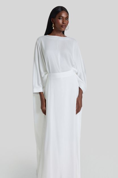 Satin Batwing Sleeve Top & High Waist Maxi Skirt Set