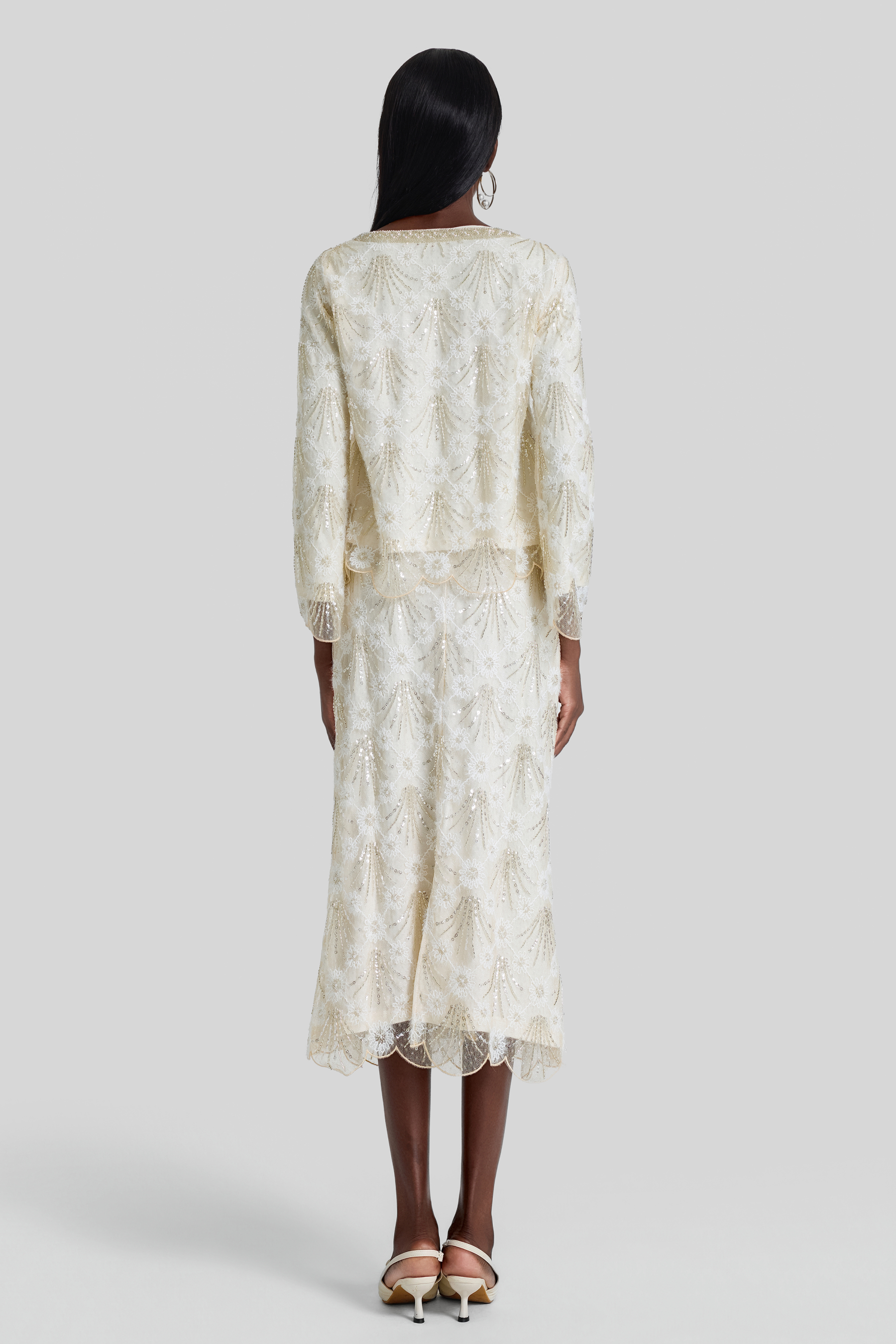 Nail Bead Embroidery Top & Low Waist Midi Skirt Set