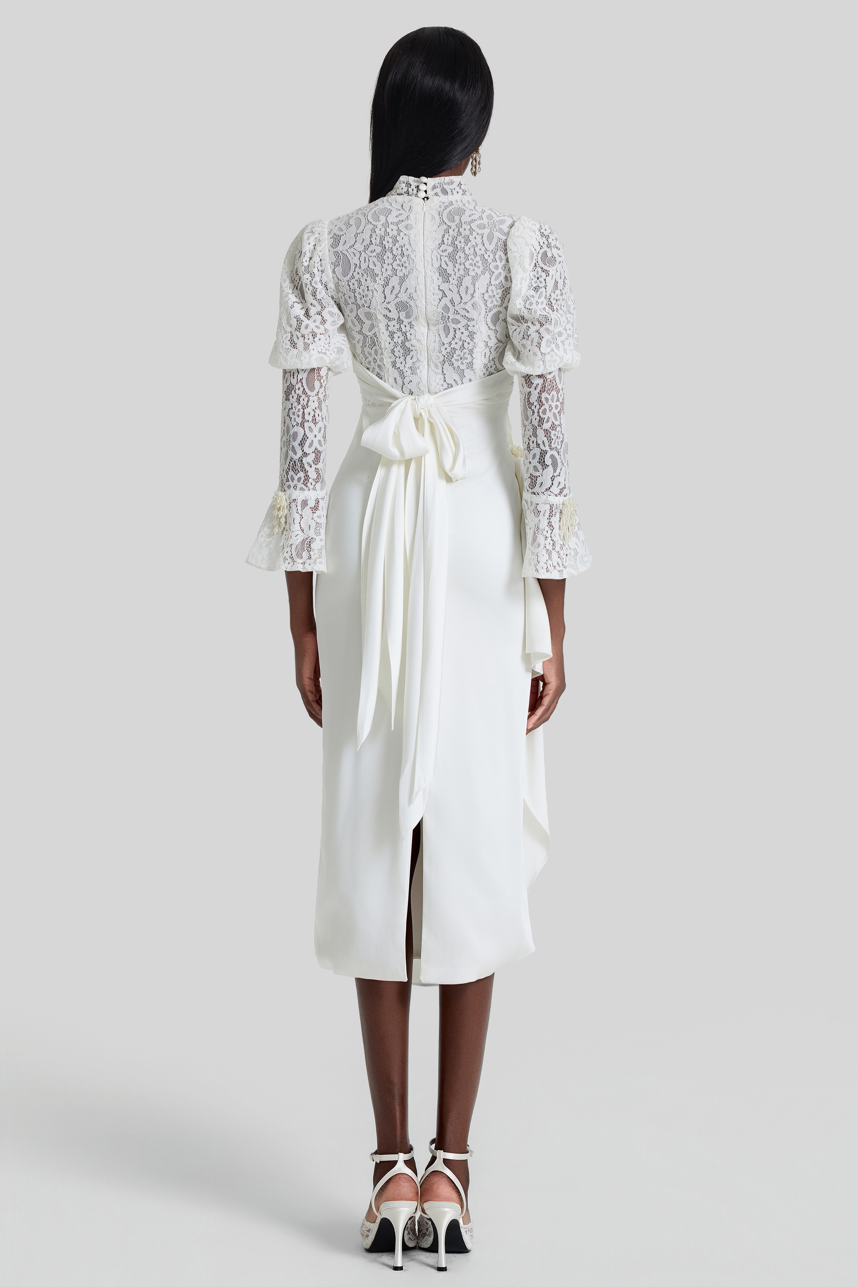 Lace Splicing Pleated Midi Dress