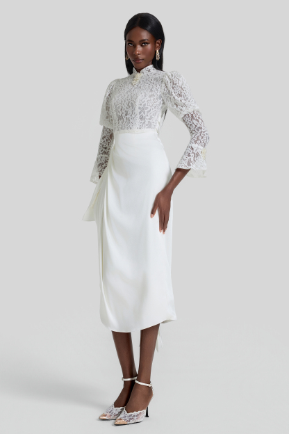 Lace Splicing Pleated Midi Dress