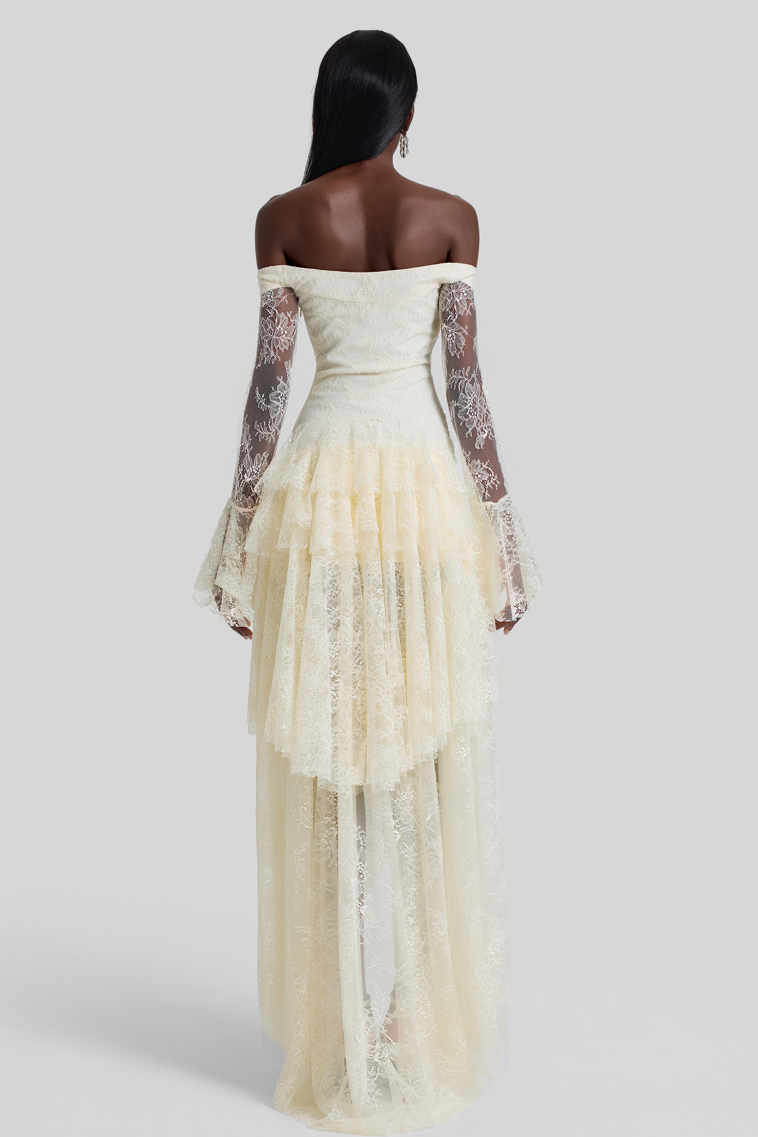 Lace Off Shoulder Ruffle Maxi Dress