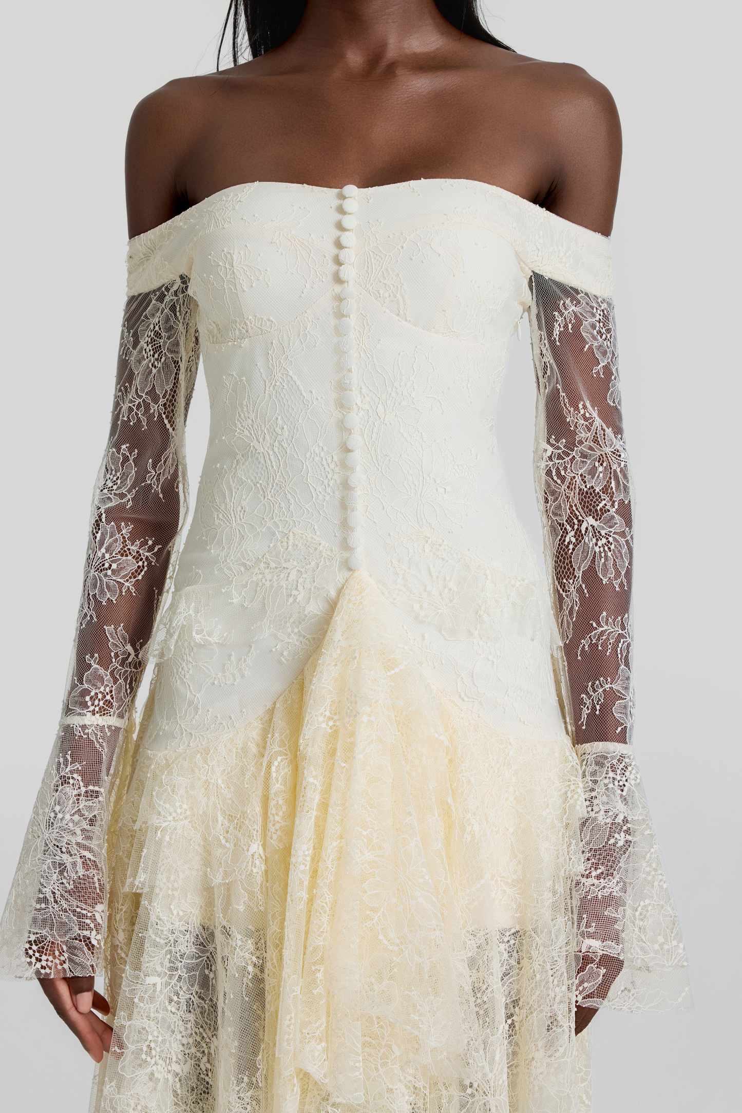 Lace Off Shoulder Ruffle Maxi Dress