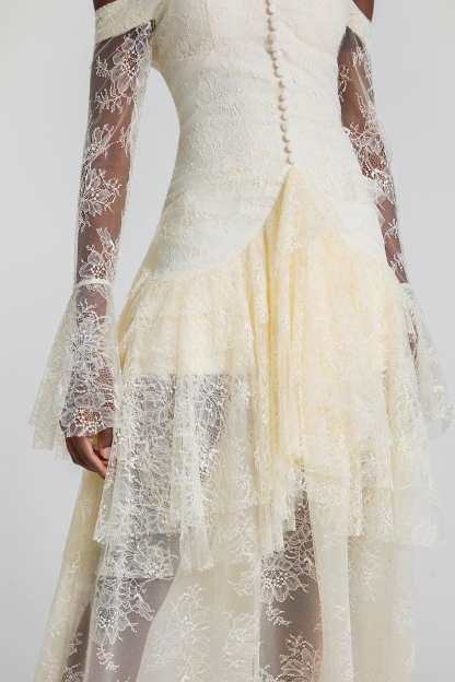 Lace Off Shoulder Ruffle Maxi Dress