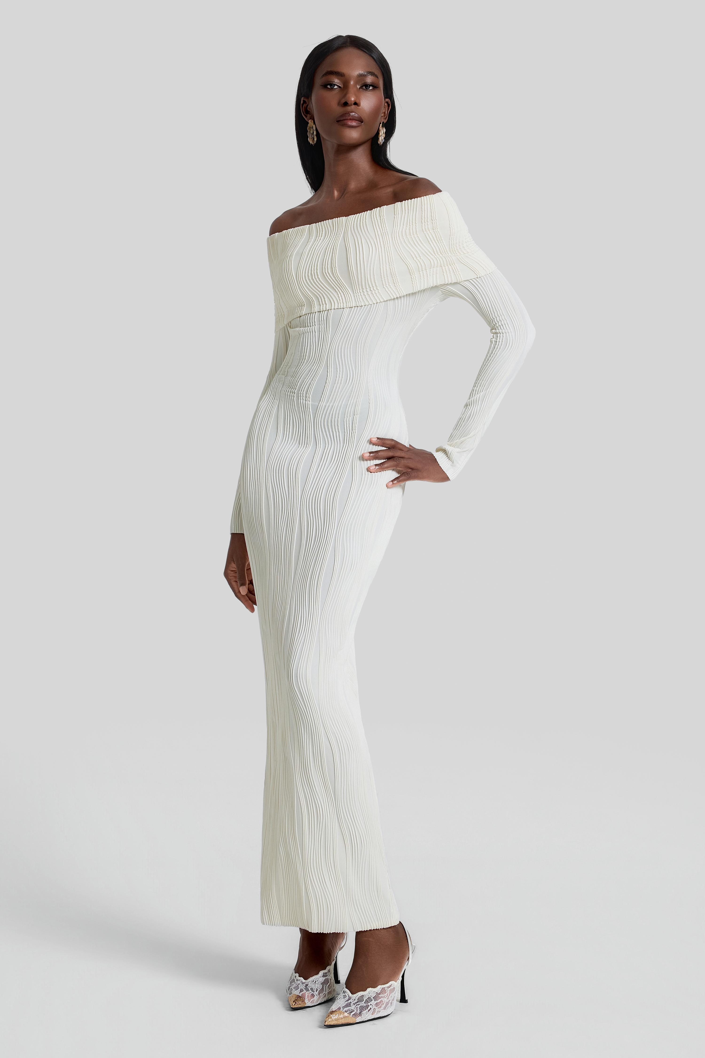 Jersey Off Shoulder Bodycon Maxi Dress